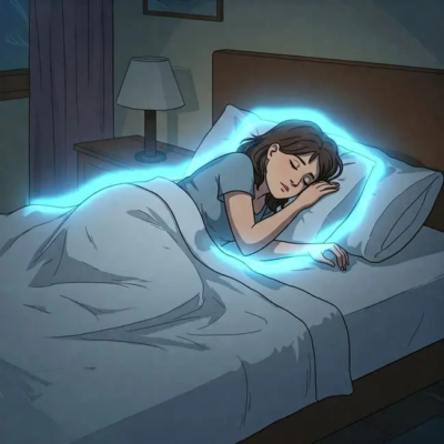 Femme qui dort dans son lit avec une aura de régénération