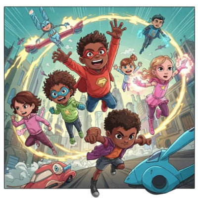Groupe d'enfants super-héros